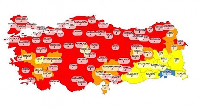 Güncel risk haritası yayımlandı 