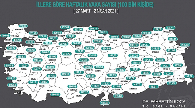 İllere göre her 100 bin kişide görülen vaka sayıları açıklandı 